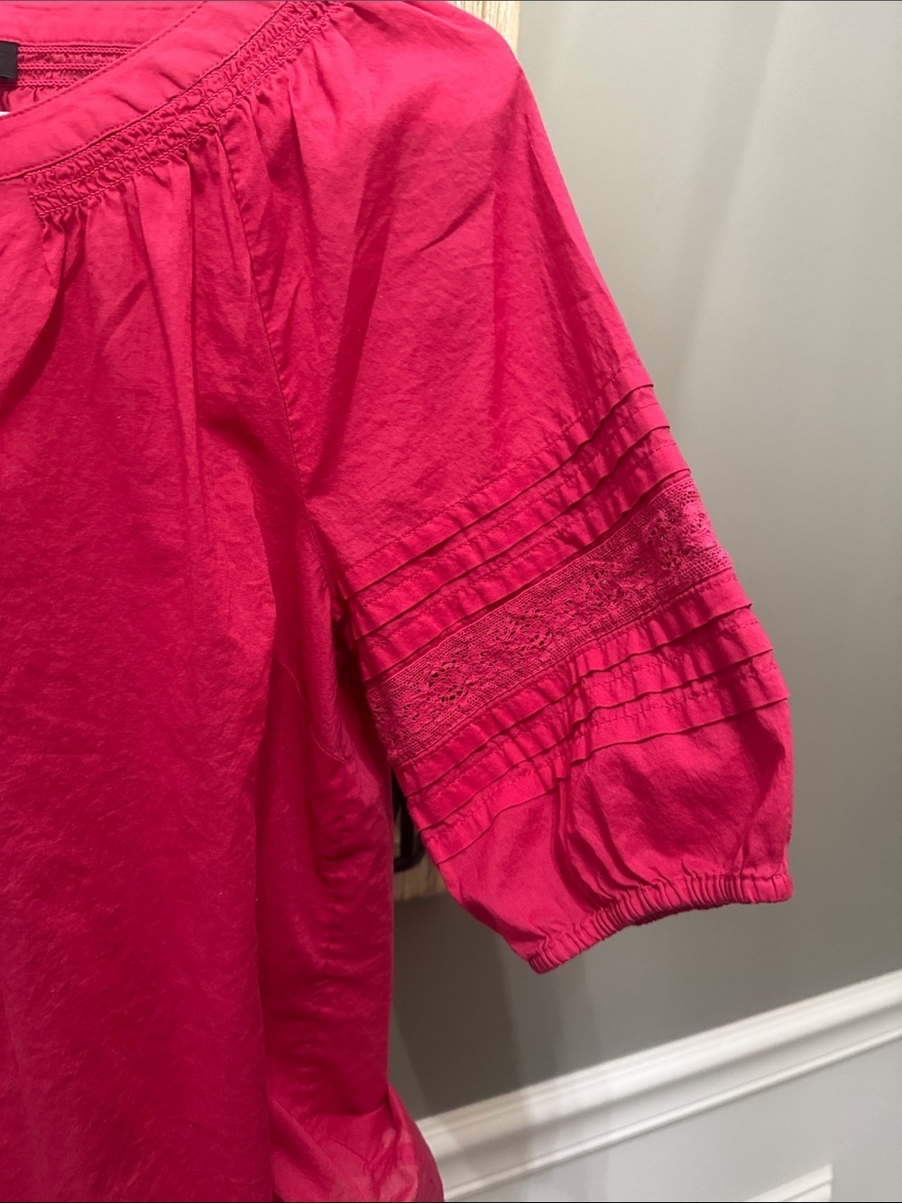 Talbots petite S Hot Pink Button-Front Puff Sleeve Blouse cotton casual - Picture 5 of 7